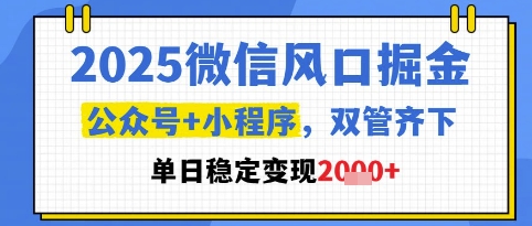 2025微信风口掘金，公众号+小程序双管齐下，单日稳定变现1k+【揭秘】-讯领网创