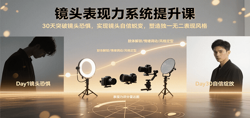 镜头表现力系统提升课，30天突破镜头恐惧实现自信蜕变，塑造独一无二表现风格-讯领网创