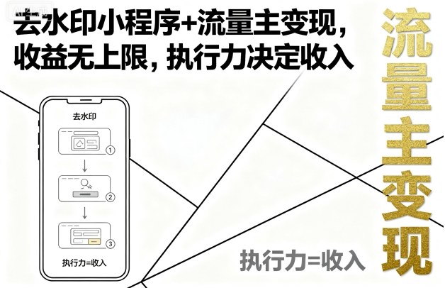 去水印小程序+流量主变现，收益无上限，执行力决定收入-讯领网创
