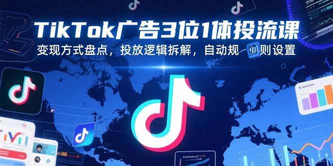 （15460期）TikTok广告3位1体投流课，变现方式盘点，投放逻辑拆解，自动规则设置-讯领网创
