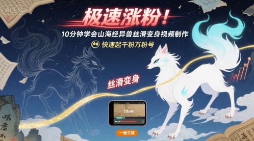 极速涨粉！10分钟学会山海经异兽丝滑变身视频制作，快速起千粉万粉号-讯领网创
