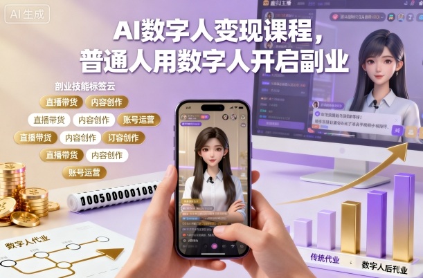 AI数字人变现课程，普通人用数字人开启副业-讯领网创