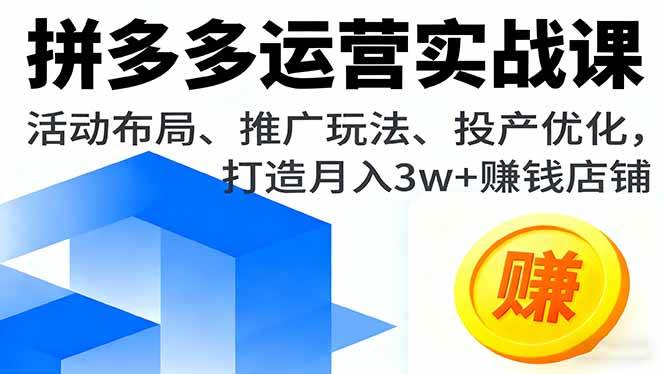 （16135期）拼多多运营实战课，活动布局、推广玩法、投产优化，打造月入3w+赚钱店铺-讯领网创