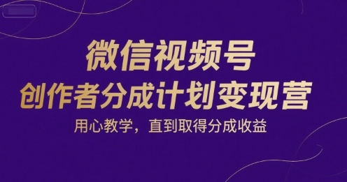 微信视频号创作者分成计划变现营，用心教学，直到取得分成收益-讯领网创