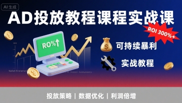 AD投放教程课程实战课，实现广告ROI300%+可持续暴利-讯领网创