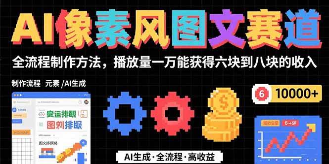 （15572期）AI像素风图文赛道：全流程制作方法，播放量一万能获得6块到8块的收入-讯领网创