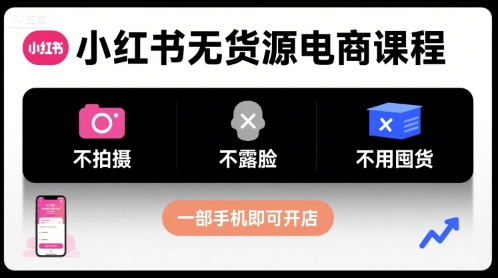 小红书无货源电商课程，不拍摄不露脸不用囤货，一部手机即可开店-讯领网创