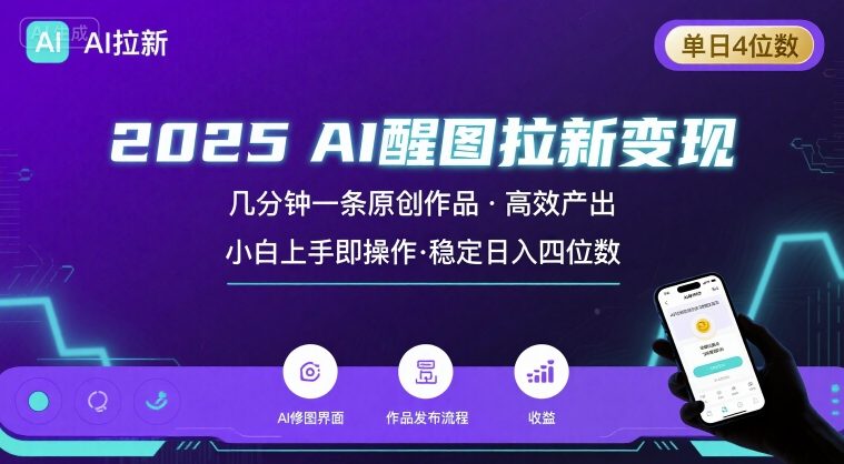 2025最强AI醒图拉新，几分钟一条原创作品，单日收入4位数，小白也能上手操作-讯领网创