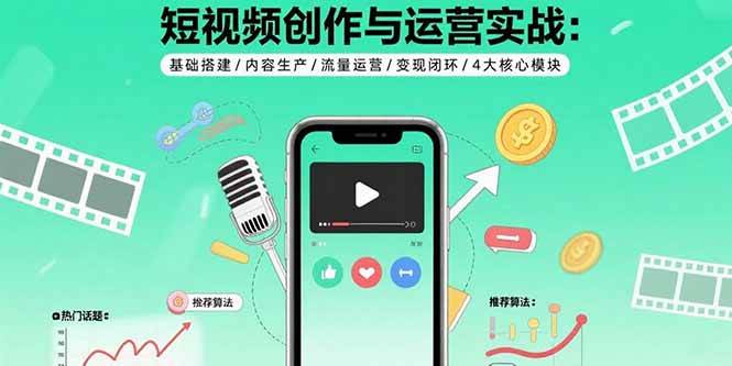 （15819期）短视频创作与运营实战：基础搭建/内容生产/流量运营/变现闭环/4大核心模块-讯领网创