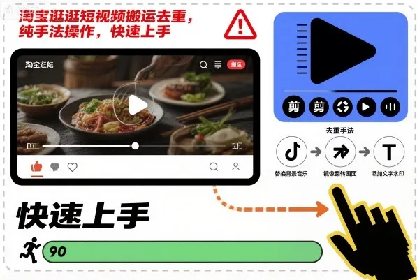 淘宝逛逛短视频搬运去重，纯手法操作，快速上手-讯领网创