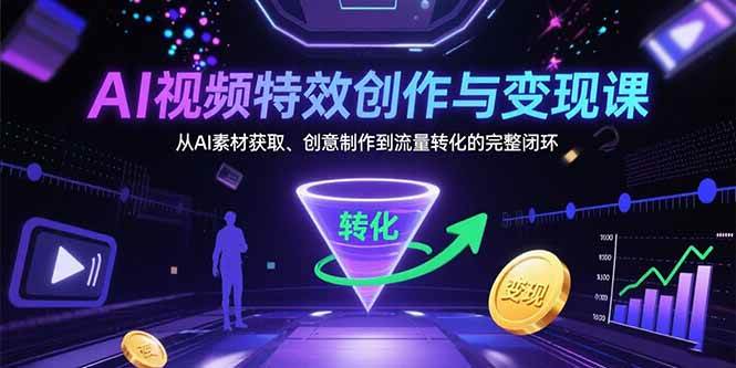 （15587期）AI视频特效创作与变现课：从AI素材获取、创意制作到流量转化的完整闭环-讯领网创