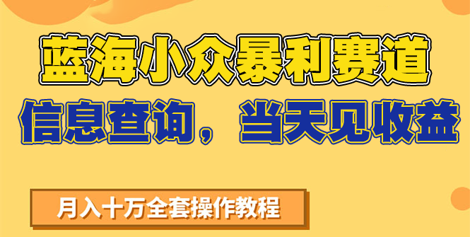 蓝海小众暴利赛道，信息查询，当天见收益，不讲玄学，7天搞了2万+-讯领网创