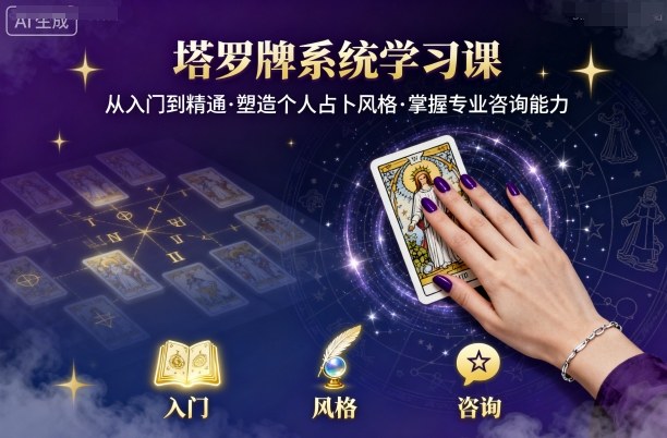 塔罗牌系统学习课，助你从入门到精通，塑造个人占卜风格，掌握专业咨询能力-讯领网创