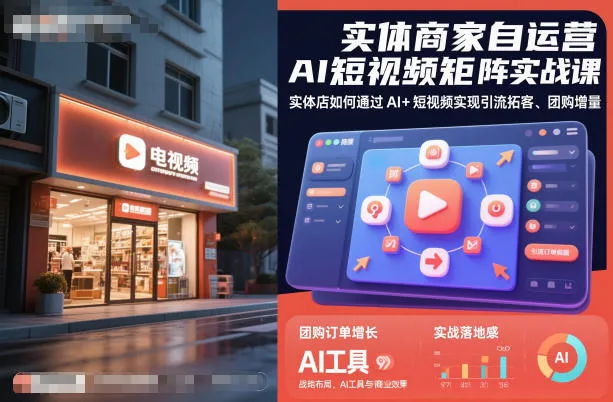 实体商家自运营AI短视频矩阵实战课，实体店如何通过AI+短视频实现引流拓客、团购增量-讯领网创