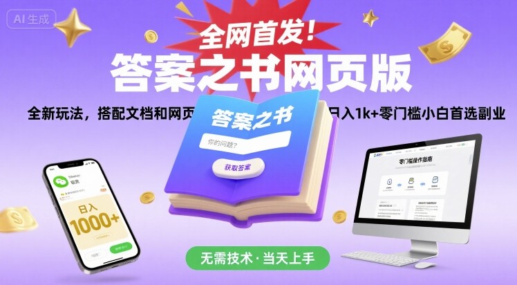 全网首发！答案之书网页版，全新玩法，搭配文档和网页，日入1k+零门槛小白首选副业【揭秘】-讯领网创