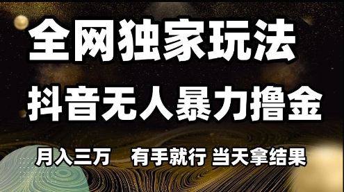 全网独家玩法抖音无人暴力撸金，月入3W，有手就行，当天拿结果【揭秘】-讯领网创