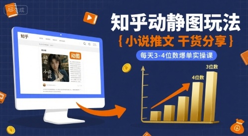 小说推文干货分享之知乎动静图玩法，每天3-4位数爆单实操课-讯领网创