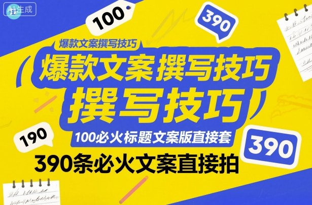 爆款文案撰写技巧，100个必火标题文案模版直接套，390条必火文案直接拍-讯领网创