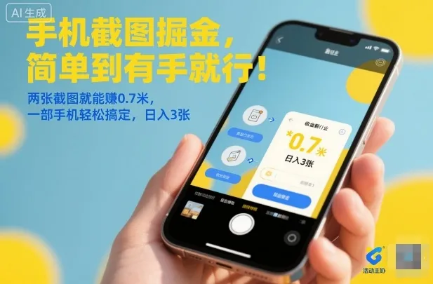 手机截图掘金，简单到有手就行！两张截图就能賺0.7米，一部手机轻松搞定，日入3张【揭秘】-五四资源网