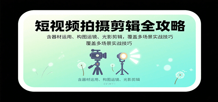 短视频拍摄剪辑全攻略：含器材运用、构图运镜、光影剪辑，覆盖多场景实战技巧-讯领网创