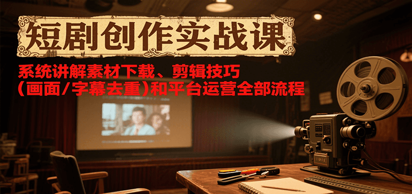 短剧创作实战课，系统讲解素材下载、剪辑技巧（画面/字幕去重）和平台运营全部流程-讯领网创