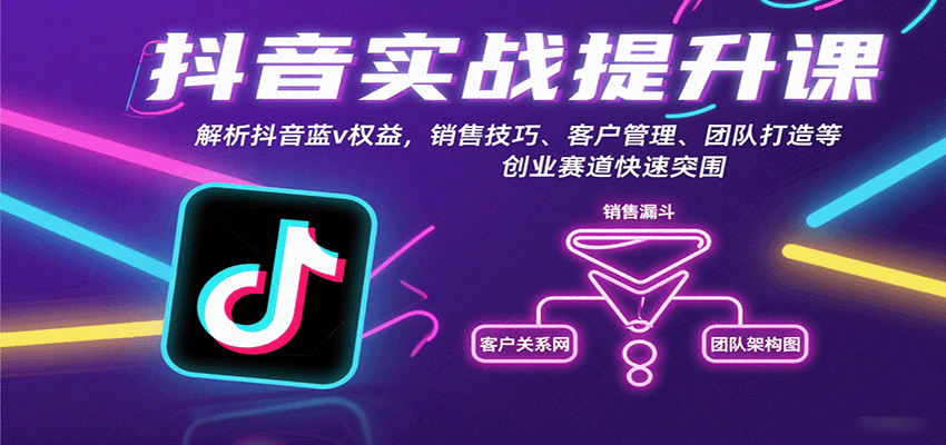 抖音实战提升课：解析抖音蓝v权益，销售技巧、客户管理、团队打造等创业赛道快速突围-讯领网创