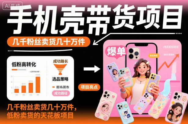 手机壳带货项目，几千粉丝卖货几十万件，短视频低粉卖货的天花板项目-讯领网创