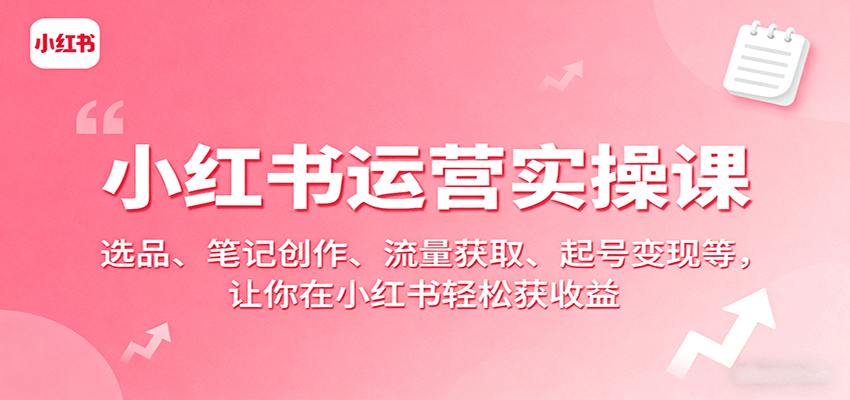 小红书运营实操课：选品、笔记创作、流量获取、起号变现等，让你在小红书轻松获收益-讯领网创