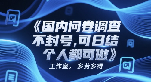 国内问卷调查，不封号，可日结，多劳多得，工作室，个人都可做-讯领网创