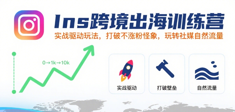 Ins跨境出海训练营，实战驱动玩法，打破不涨粉怪象，玩转社媒自然流量-讯领网创