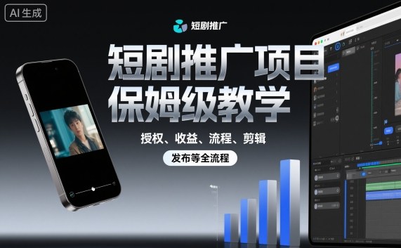 短剧推广项目保姆级教学，授权、收益、流程、剪辑，发布等全流程-讯领网创