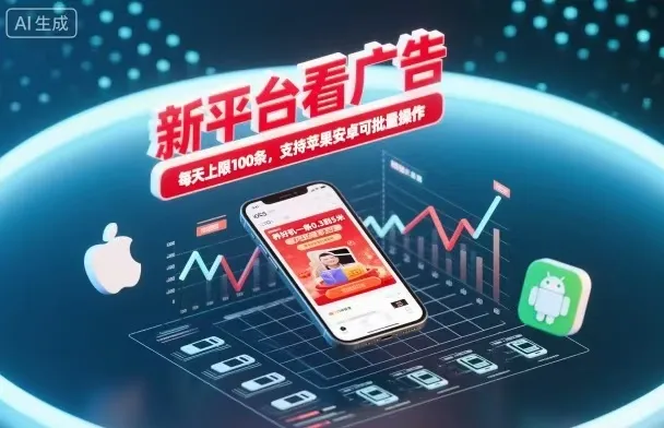 新台看广告，养好机一条5毛到5块，单机日入30到100，支持苹果安卓，可批量操作。-讯领网创