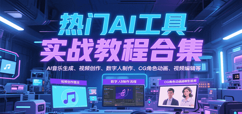 热门AI工具实战教程合集，AI音乐生成、视频创作、数字人制作、CG角色动画、视频编辑等-讯领网创