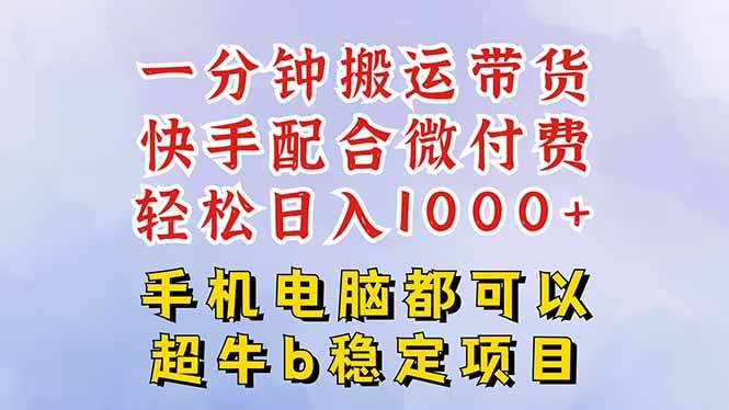 （16285期）快手黑科技一分钟搬运带货，一刀不剪过原创，微付费投流玩法，轻松日入…-讯领网创