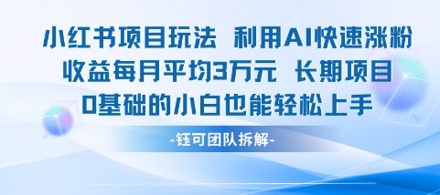 适合小白操作的小红书新项目，利用AI快速涨粉，收益每月平均1W+-讯领网创
