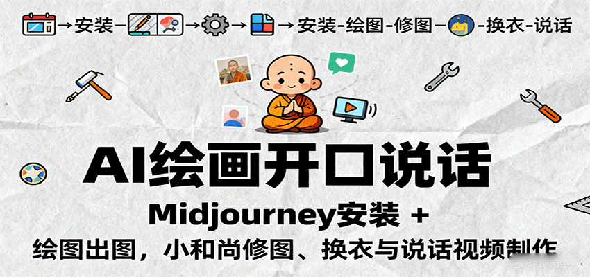 AI绘画开口说话，Midjourney安装 + 绘图出图，小和尚修图、换衣与说话视频制作-讯领网创