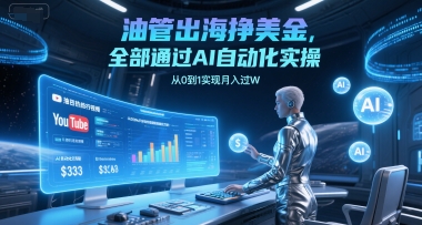 油管出海挣美金，全部通过AI自动化实操，从0到1实现月入过W-讯领网创