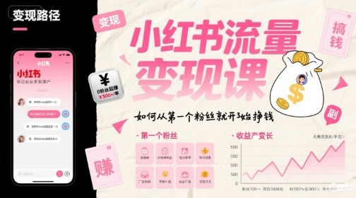 小红书流量变现课，如何从第一个粉丝就开始挣钱-讯领网创