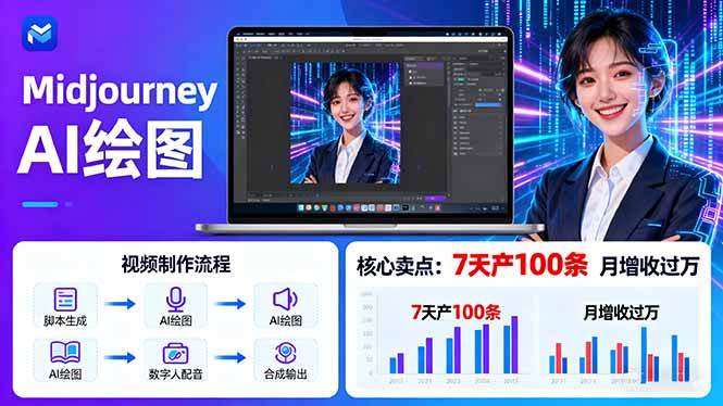 （16049期）AI绘图照片开口说话视频制作：Midjourney+数字人，7天产100条月增收过万-讯领网创