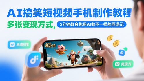 AI搞笑短视频手机制作教程，多张变现方式，5分钟教会你用AI做不一样的西游记-讯领网创