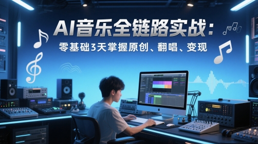 AI音乐全链路实战变现课：零基础3天掌握原创、翻唱、变现-讯领网创