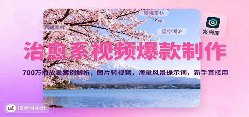 治愈系视频爆款制作，700万播放量案例解析，图片转视频，海量风景提示词，新手直接用-讯领网创