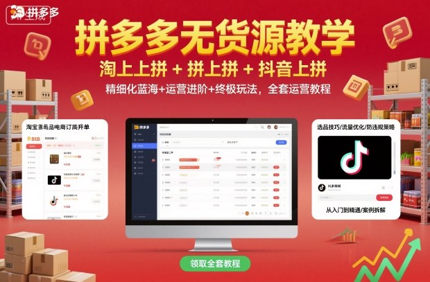 拼多多无货源教学，淘上拼+拼上拼+抖上拼，精细化蓝海+运营进阶+终极玩法，全套运营教程-讯领网创