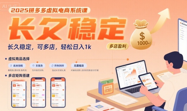 2025拼多多虚拟电商系统课，长久稳定，可多店，轻松日入1k-讯领网创