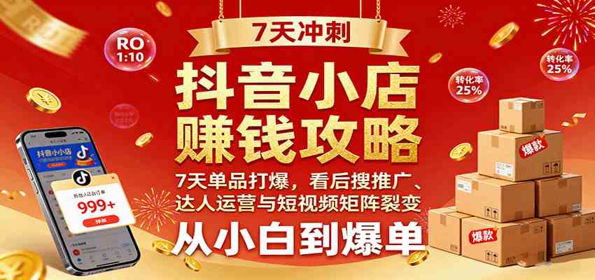 抖音小店赚钱攻略：7天单品打爆技巧，看后搜推广、达人运营与短视频矩阵裂变实战-讯领网创