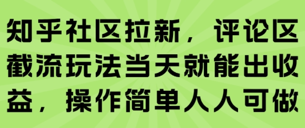 知乎社区拉新，评论区截流玩法当天就能出收益，操作简单人人可做-讯领网创