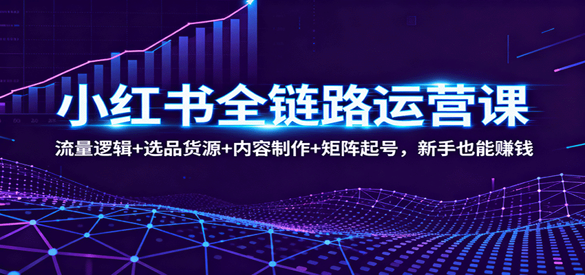 小红书全链路运营课：流量逻辑+选品货源+内容制作+矩阵起号，新手也能赚钱-讯领网创