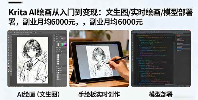 （16222期）Krita AI绘画从入门到变现：文生图/实时绘画/模型部署，副业月均6000元-讯领网创
