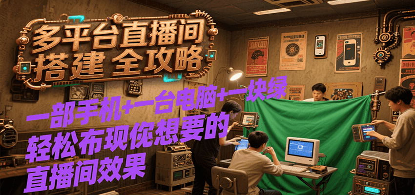 多平台直播间搭建全攻略，一部手机+一台电脑+一块绿布轻松实现你想要的直播间效果-讯领网创