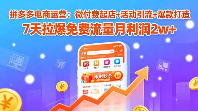 （15960期）拼多多电商运营：微付费起店+活动引流+爆款打造 7天拉爆免费流量月利润2w+-讯领网创
